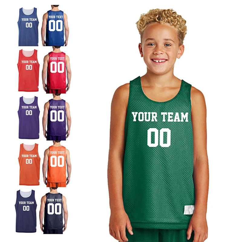 Customized Basketball Tank Top Youth Basketball Jersey Personalized Team Shirt Custom Name and Number Mesh Reversible Jersey