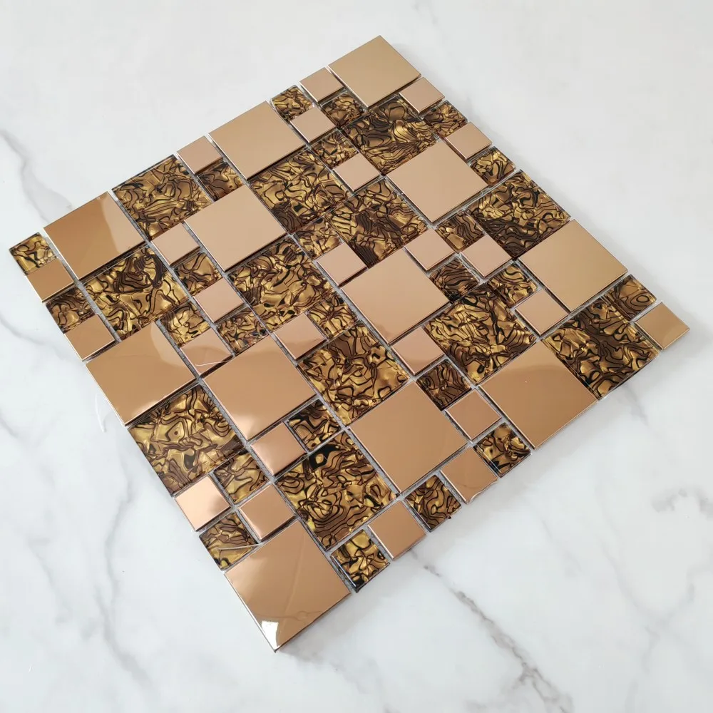 Metal copper colored glass mosaic tile for wall decoration backsplash Mosaic