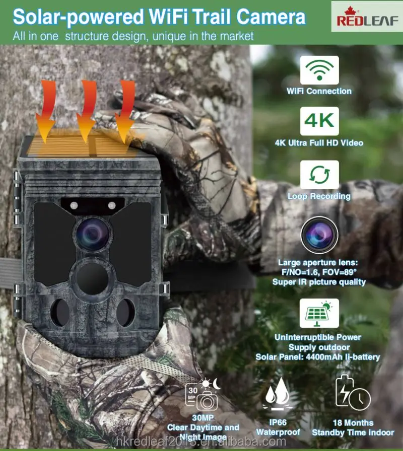 New Technology 4K Solar Panel Camo Video Hunting Trail Wildlife Outdoor Camera