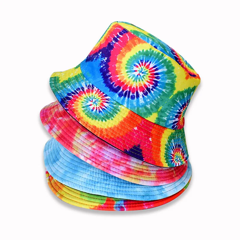 Wholesale Fashion Double sided Summer Tie Dye Bucket Hat Rainbow custom logo Outdoor Pride Fisherman Hat