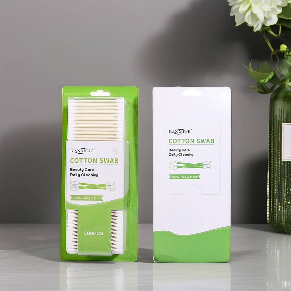 Gentle-touch 500 Pcs Paper Stick cotton bud with blister card package providing reliable hygiene at home or on the go