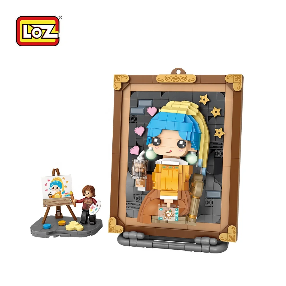 LOZ 676pcs Plas tic Assemble Build Plastic Building Blocks The Drinking milk tea Girl Drawing board mini blocks