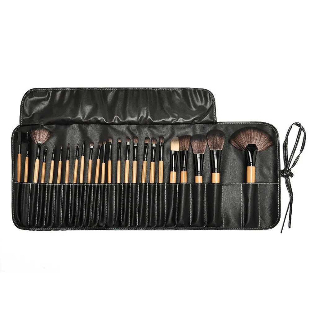 Cosmetic Makeup Brushes Set Portable Foundation Brush 24pcs Black Kabuki Eyeshadow Concealer Lash Blush Brush with Case
