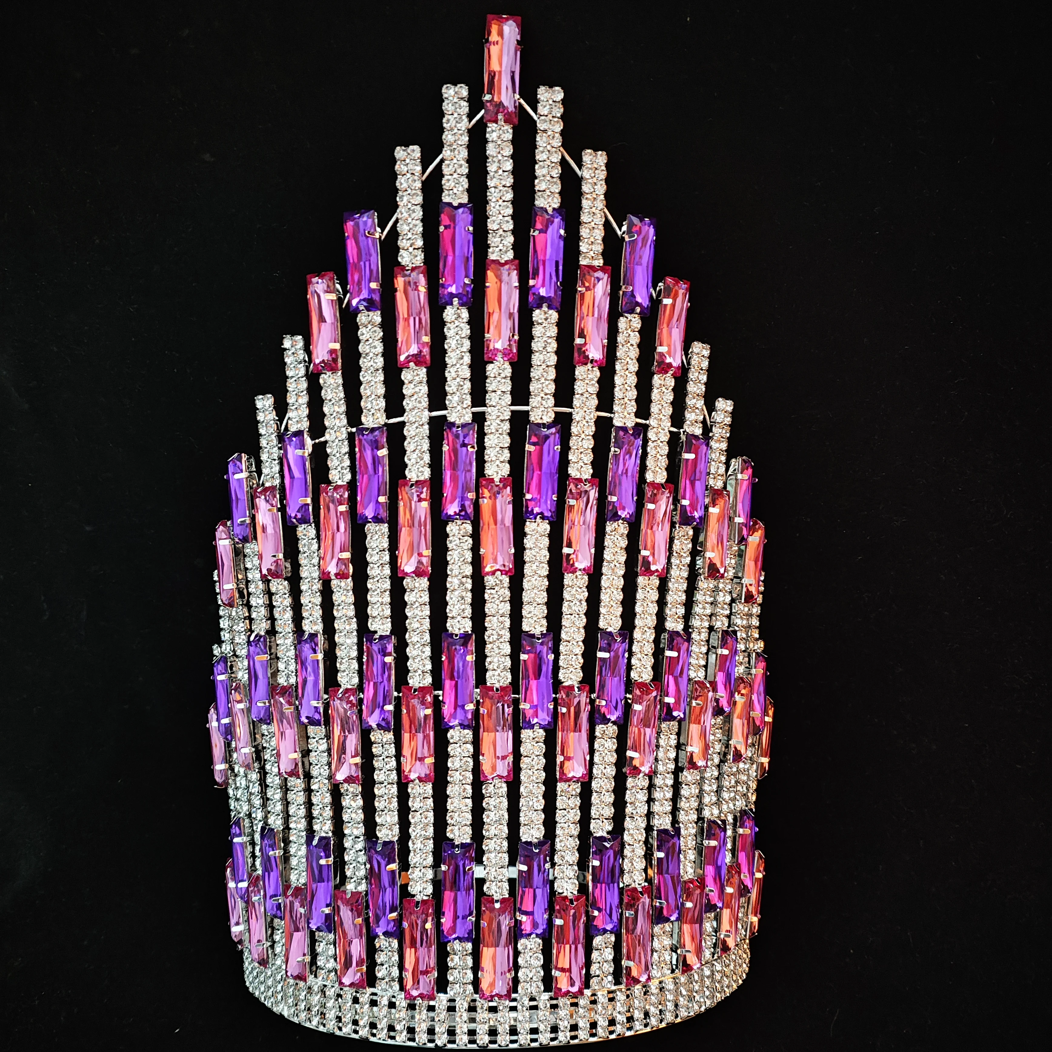 Large Rainbow Shiny Crown Tall Crystal Purple Rhinestone Crown Tiara