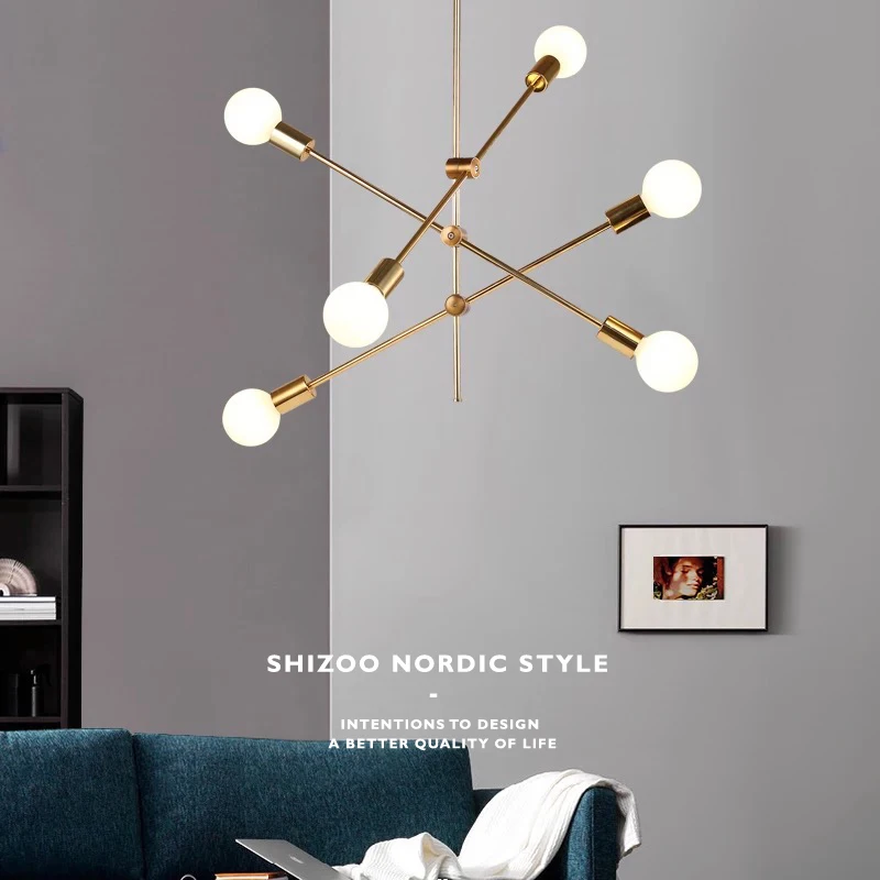 HOOYI  Decorative Lighting Fixture  LED Iron Gold Metal Chandelier AC 110-265V Ceiling Lamp for Dining Room Hotel