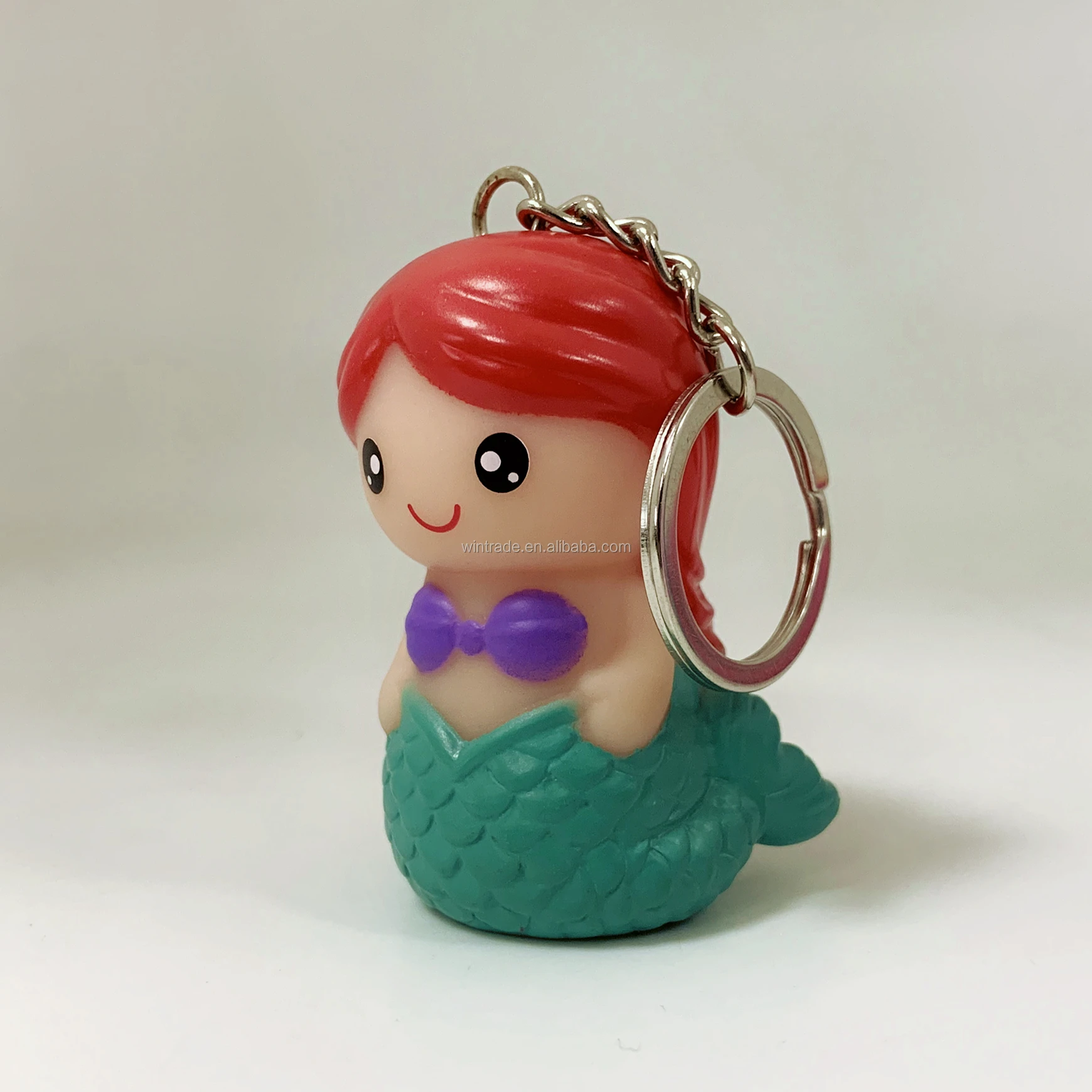 
New Hot Selling 3D Cartoon Sea Mermaid PVC Light Up Keychain For Girl 