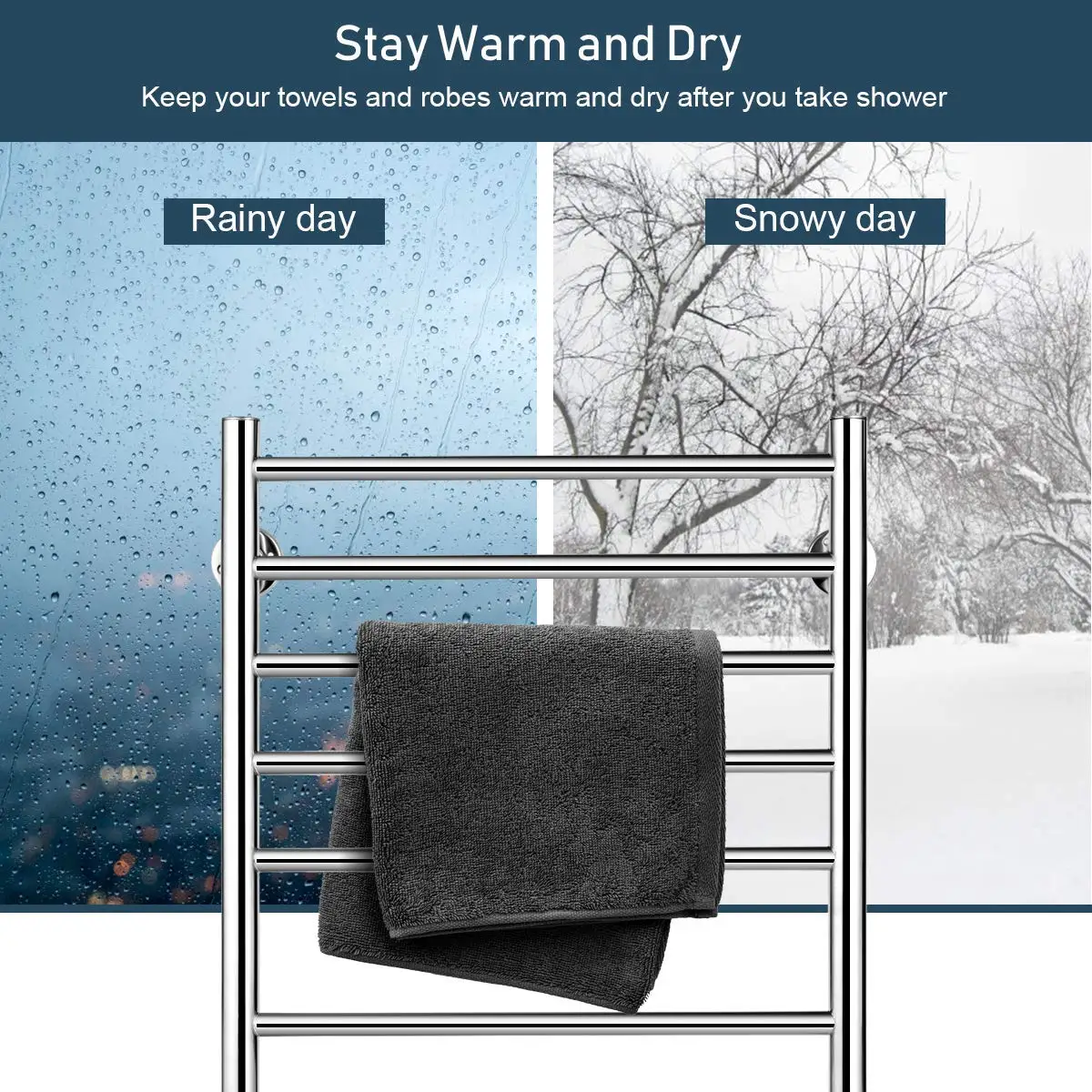 Bathroom wall heater Electric Heated Towel Rail Wall Mounted 304 Stainless Steel Heated Towel Warmer,11 Bars Drying Rack