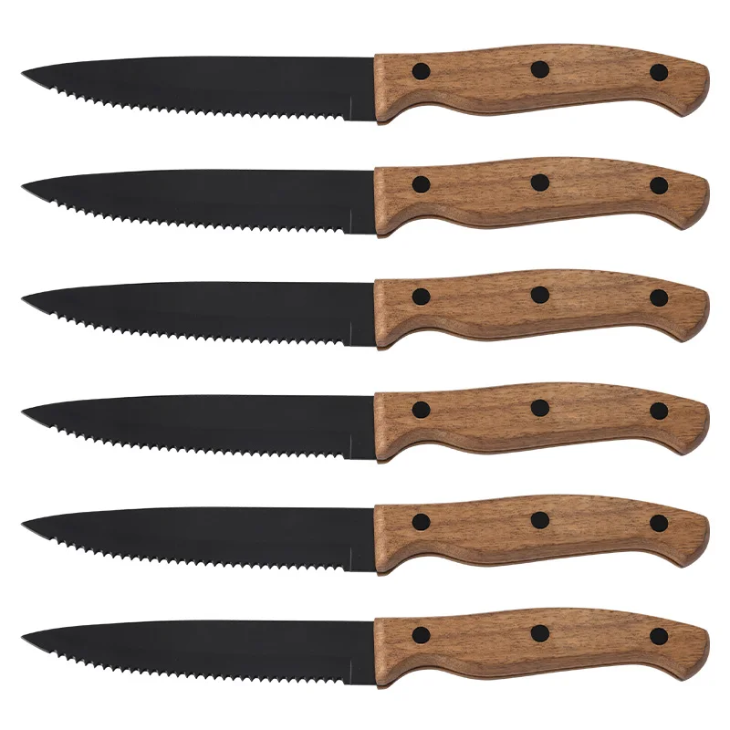 RUITAI Wholesale Hot Sale Kitchen Knife Stainless Steel Knife Set Black Painting Blade Steak Knife Sets with Wooden Handle