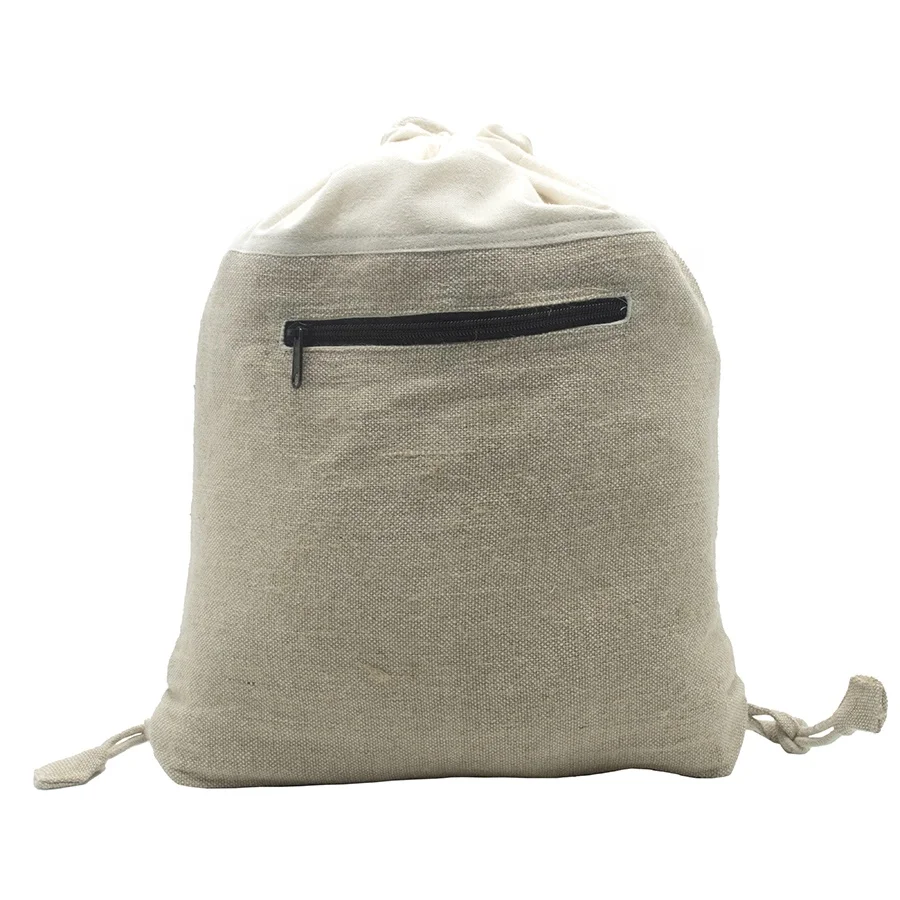 Eco-Friendly Burlap Cotton Canvas Jute Hemp Drawstring Backpack Gym and Cycling Sport Bag for Shoes