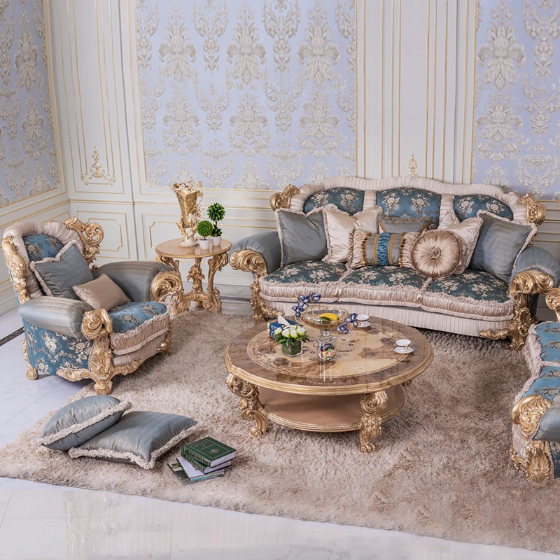 Rococo design antique furniture hand carving vintage living room furniture luxury classic european sofa set