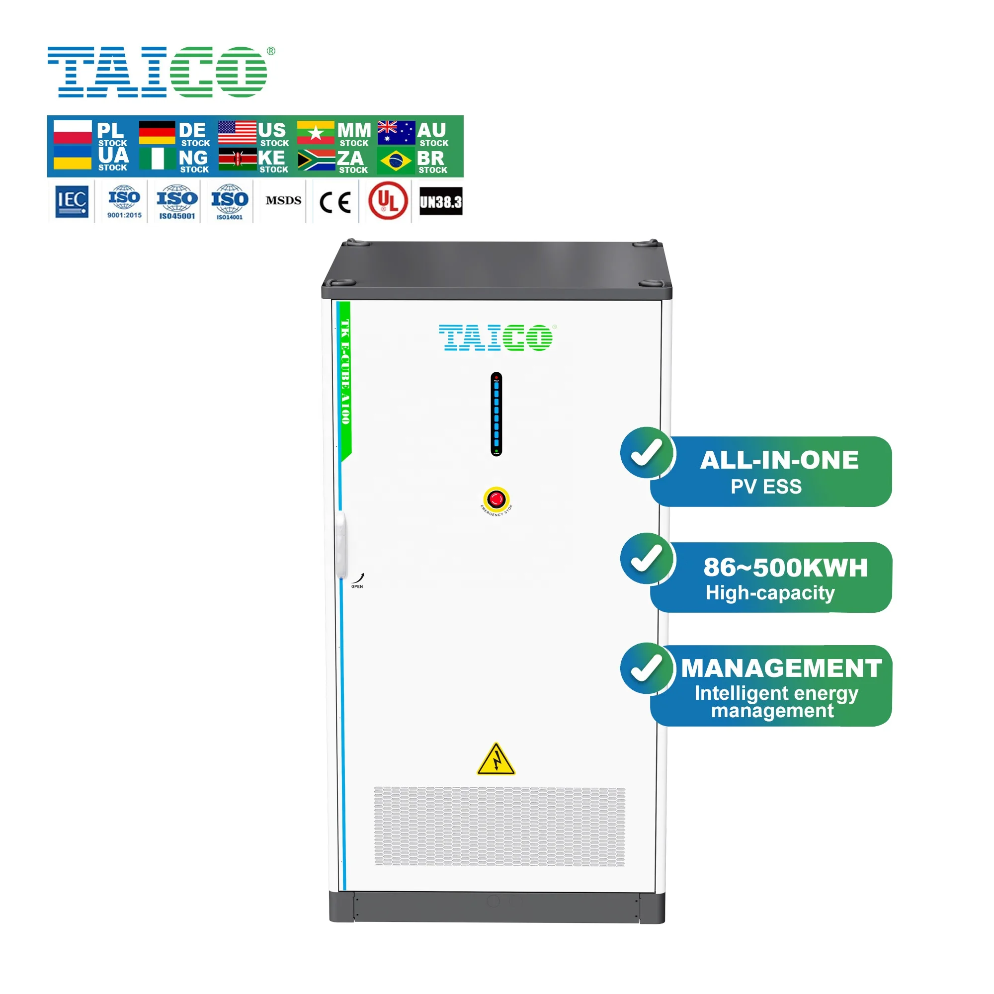 Liquid Cooling solar power system 100kwh 200kwh 500kwh 50Hz/60Hz commercial industrial energy storage 200kw lifepo4 battery