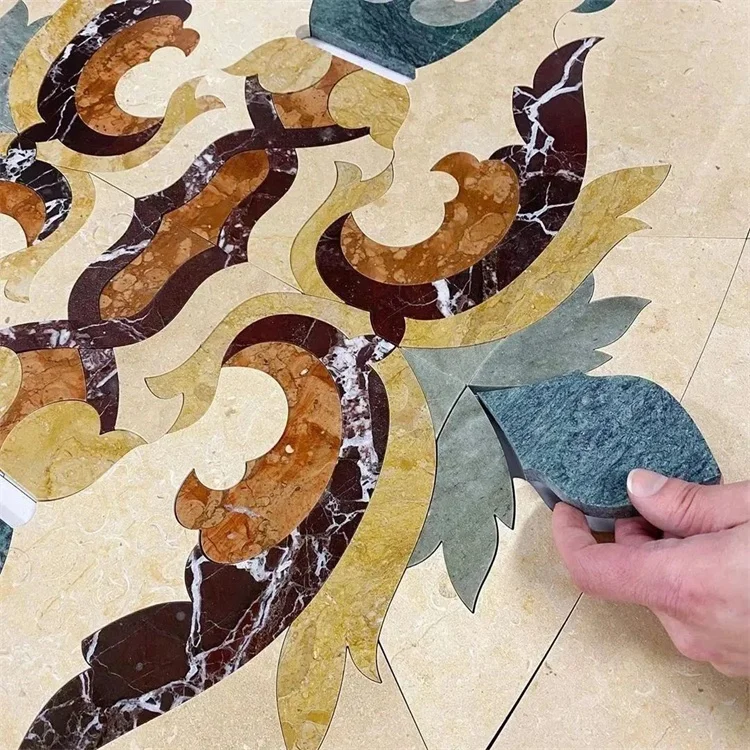 waterjet marble mosaic floor medallions pattern villa flooring tiles interior floor lobby living room entry design