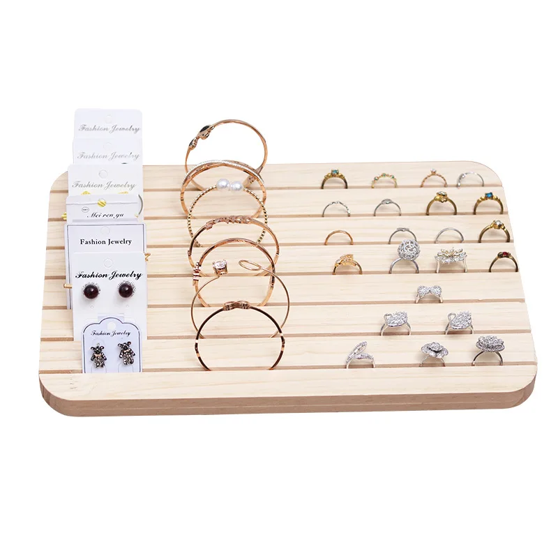 Natural Wood Jewelry Earring Display findings Grooved Ring Thin Bangle Holder Organizer Stand