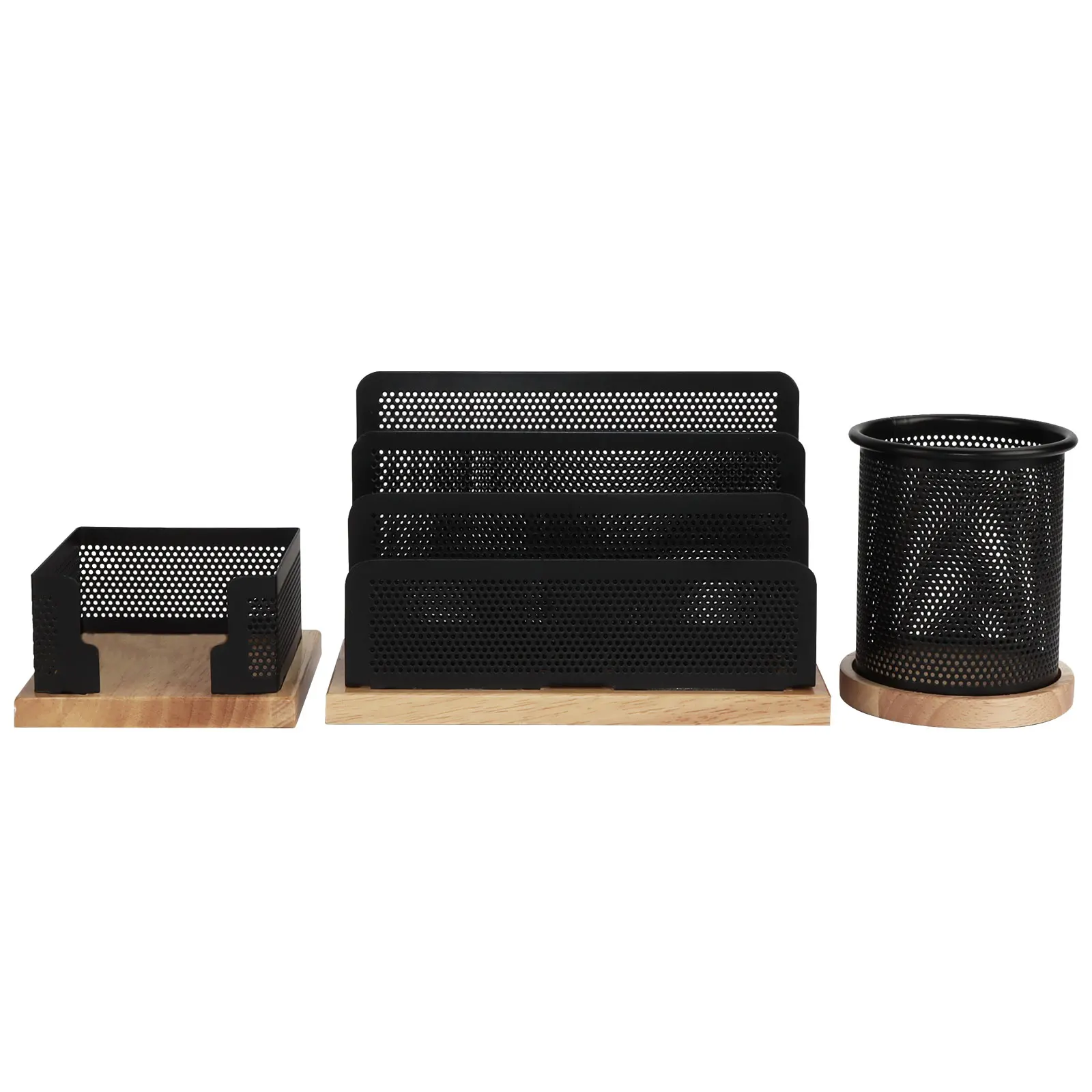 Black Mesh Desk organizer set include pen holder memo tray and paper file organizer for office