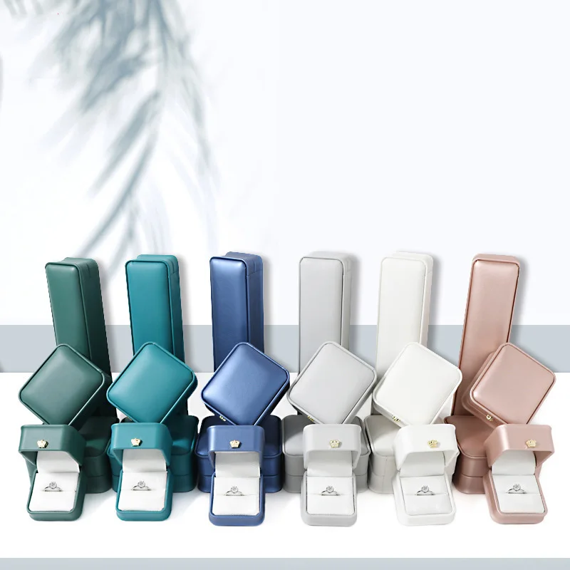 Custom Luxury PU Leather Velvet Ring Earrings Packaging Gift Box Necklace Bracelet Jewelry Boxes With Logo