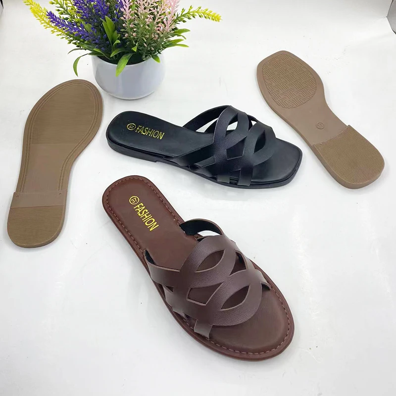 Hot style manufactures footwear girl summer sandals for women and ladies pvc summer leather flats sandals