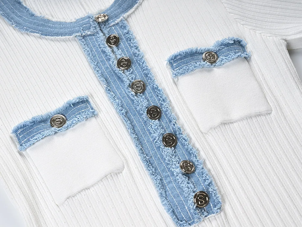 Bettergirl 2024 Custom New Sandro Women French Fashion Summer Denim Robe Sandro Clothes Elegant Knitted Dress Slim Long Skirt