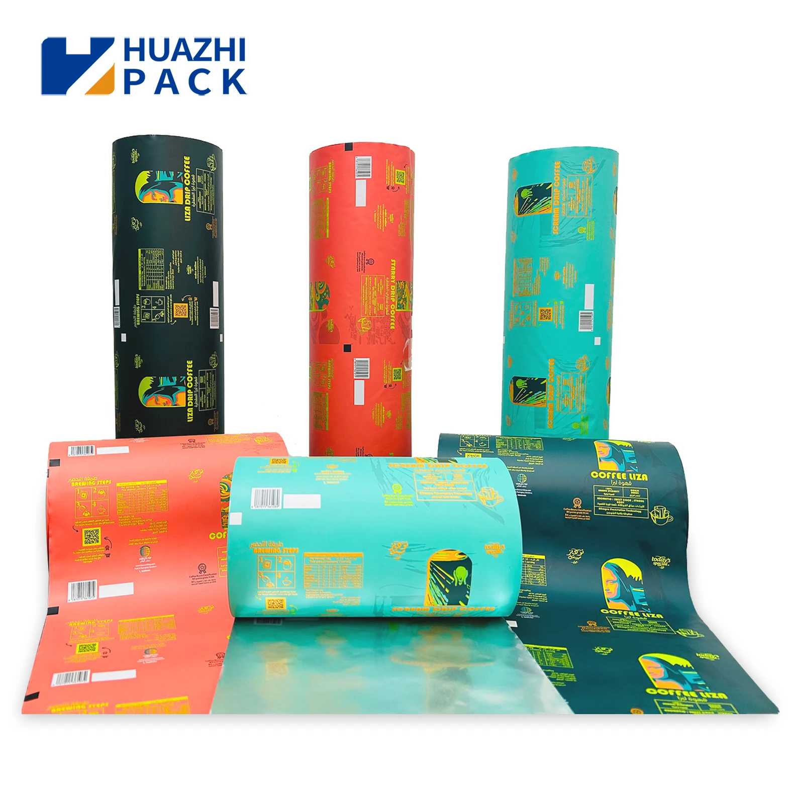 Custom Laminating Plastic Film Food Packaging Sachet Heat Seal Potato Chips Cookies Candy Coffee Sachet Packaging Film Roll