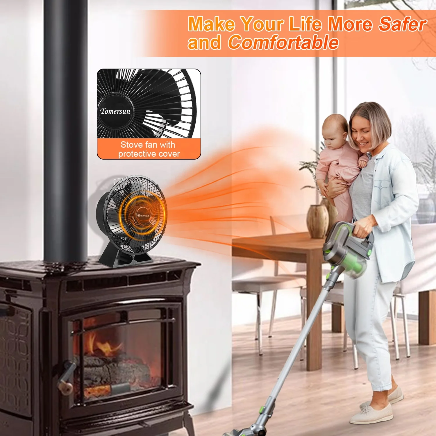 VODA Economical Thermoelectric Heating Wood Burning  Stove Fan With Cover