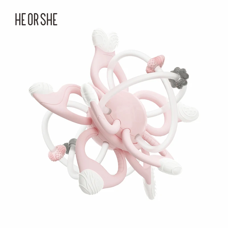 HEORSHE Non-toxic lovey baby holder silicone toddler teether rattle child sensory hand bracelet infant teether chew ring