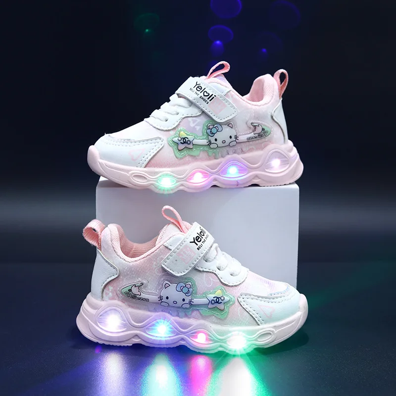 shoes for children girls Princess  cartoon cat LED light shoes sports casual  Soft  comfortable running shoes Hot sale