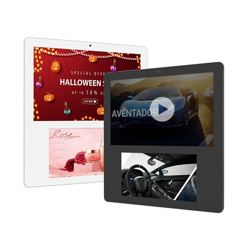 Wall mount 10.1 inch capacitive touch WiFi android 11 dual screen advertising display for elevator restaurant catering