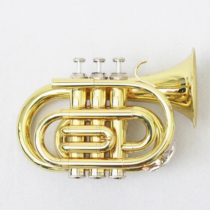 High quality standard trumpet Bb wholesale musical instrument trumpet pocket gold lacquered pocket trumpet