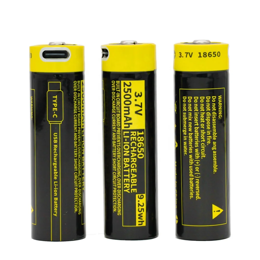 Wholesale 2600mAh 3.7V Cylindrical Type-C Ternary Li-Ion USB Rechargeable 18650 Lithium Ion Battery