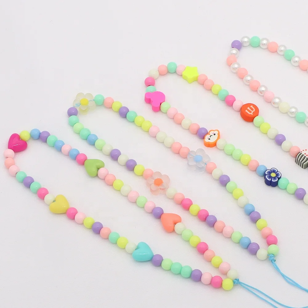 Multi Color Cellphone Charm Flower Heart Clay Pearl Charm Cell Phone Lanyard Strap Beads Mobile Phone Chains
