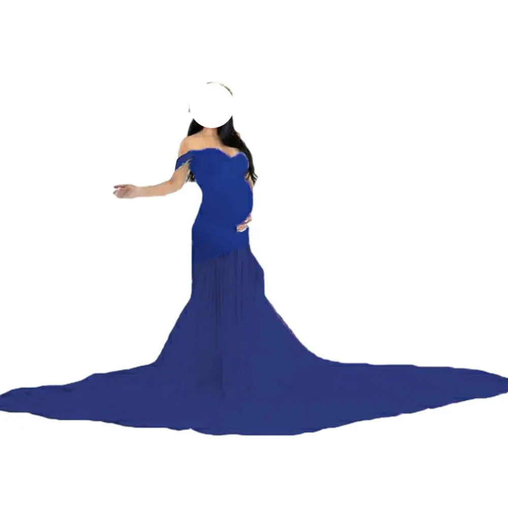 Off Shoulder Solid Color Long Tail Pregnancy  Evening Dress Maternity Dresses Photography