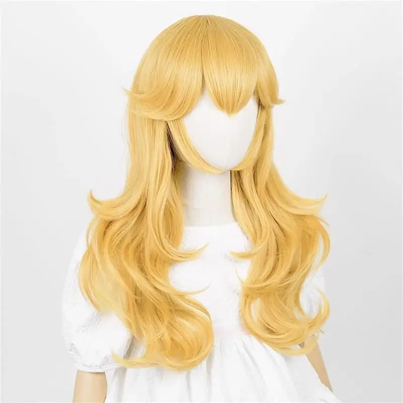 Anxin Children/kids version wig 80 cm long body wave gold color Princess Peach cosplay wig for kids