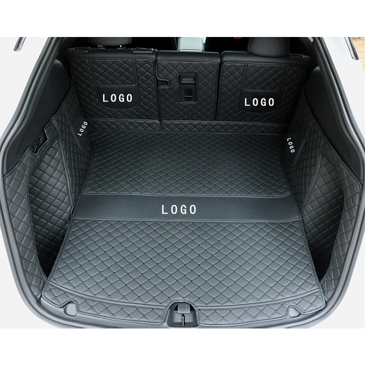 Car Trunk Mat for Tesla Model Y 2020+ 3D 5D All Round Car Trunk Mat PU Leather Trunk Mats