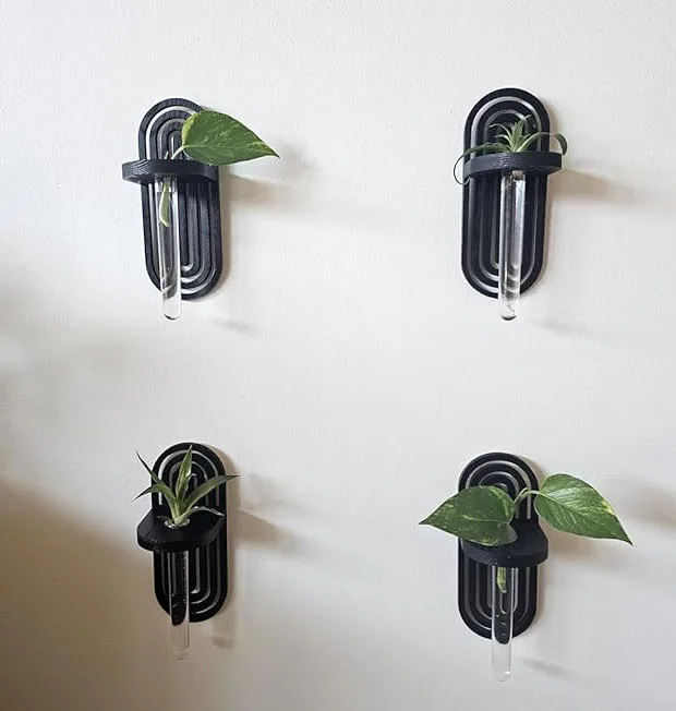 Plastic Wall Hanging Planter Tubes with Wooden Holders 4 Set Separate Wall Mounted Propagation Plant Station