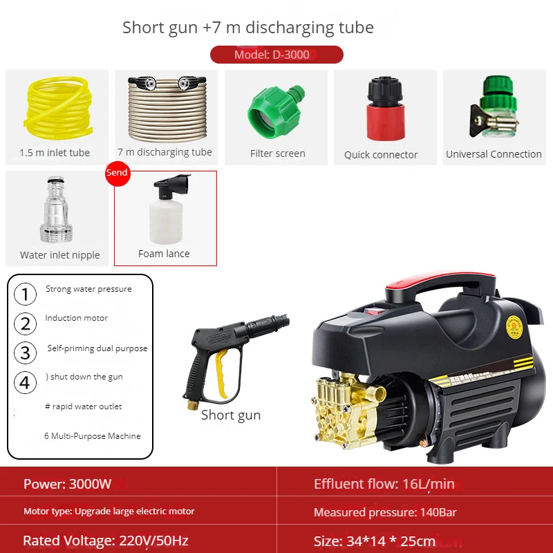 High-pressure Car Washer Machine Portable Cleaner Car Washer Machine for Wash 12mpa Max. Pressure Water Blasting 80 Bar 100bar