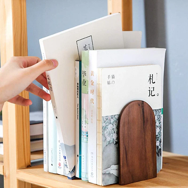 Wholesale L Shape Wood Bookends Portable Book Holder Stand Wooden Bookend