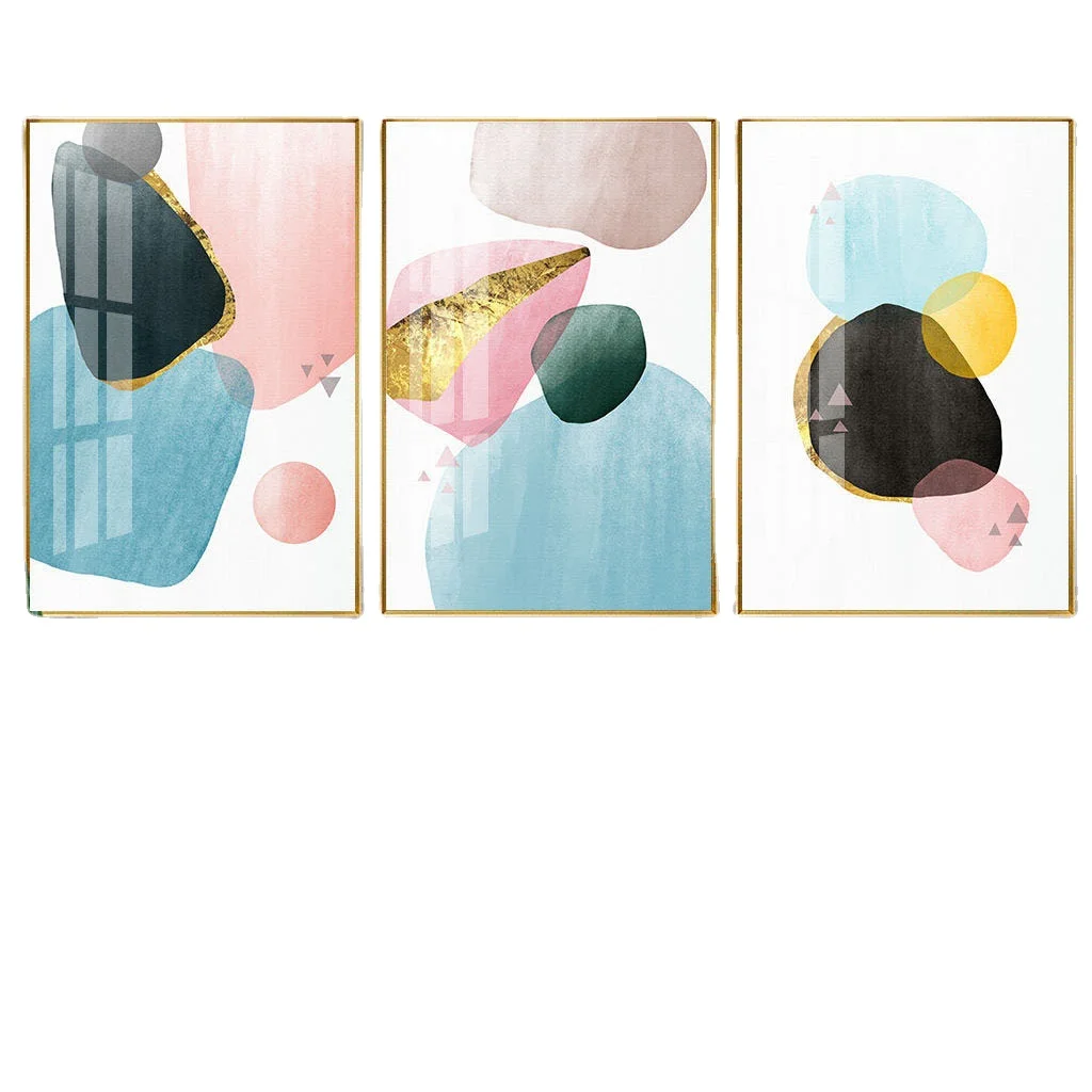 Custom wholesale decor painting modern abstract shapes and gold lines frames wall home decoration artwork painting
