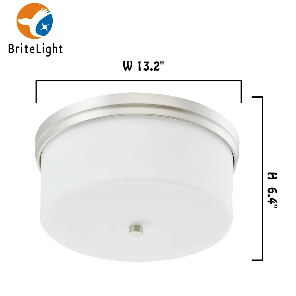 13 inch White Glass Drum Ceiling Lamp Round Shade Bedroom Lamp Apartment Lighting Fixtures With ETL Certification