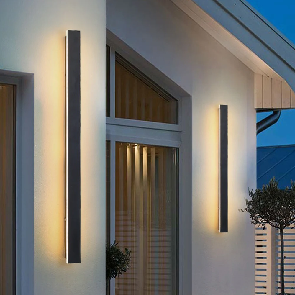 Black Modern  Surface Mounted Wall Lamps 110V 220V Outdoor LED Linear Wall Light for Home Villa Wall  Decorations