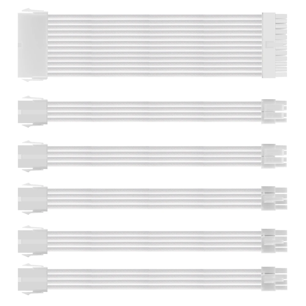 ATX 24P 8P 6P PSU Extension Cable 18AWG Softest PET Braided Sleeving White Cable Comb