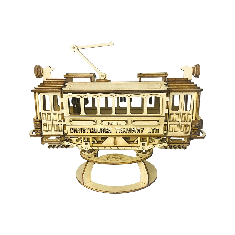 Hot Sale Retro Tram Wooden 3d Puzzle diy Streetcar Model Assembly Game for Teens Creative Handmade Building Kits Wood Crafts