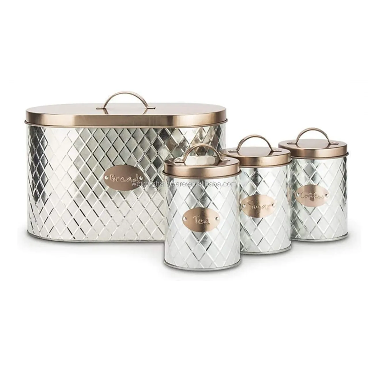 Kitchen Metal Tea Coffee Sugar Jar Storage Canisters Set Storage Food Storage Container With Handle Bread Box