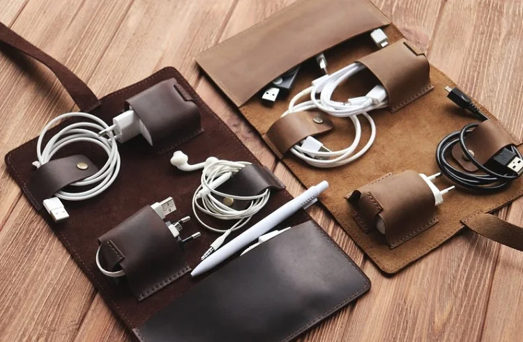 For Airphone Organizer Pouch Leather Cable Keeper