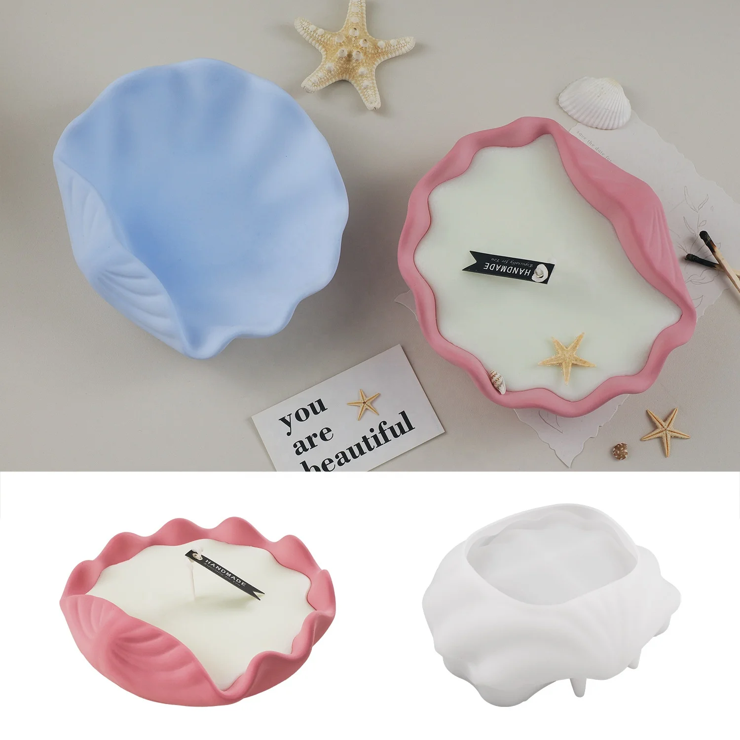 CARATTE New Conch Seashell Cement Plaster Jesmonite Dish Tray Mold Concrete Candle Vessel Silicone Mold