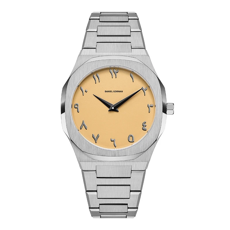 Private Label OEM Custom Logo Arabic Dial Casual Ultra Thin Gray Fashion Wrist Stainless Steel Luxury Quartz Watch For Men