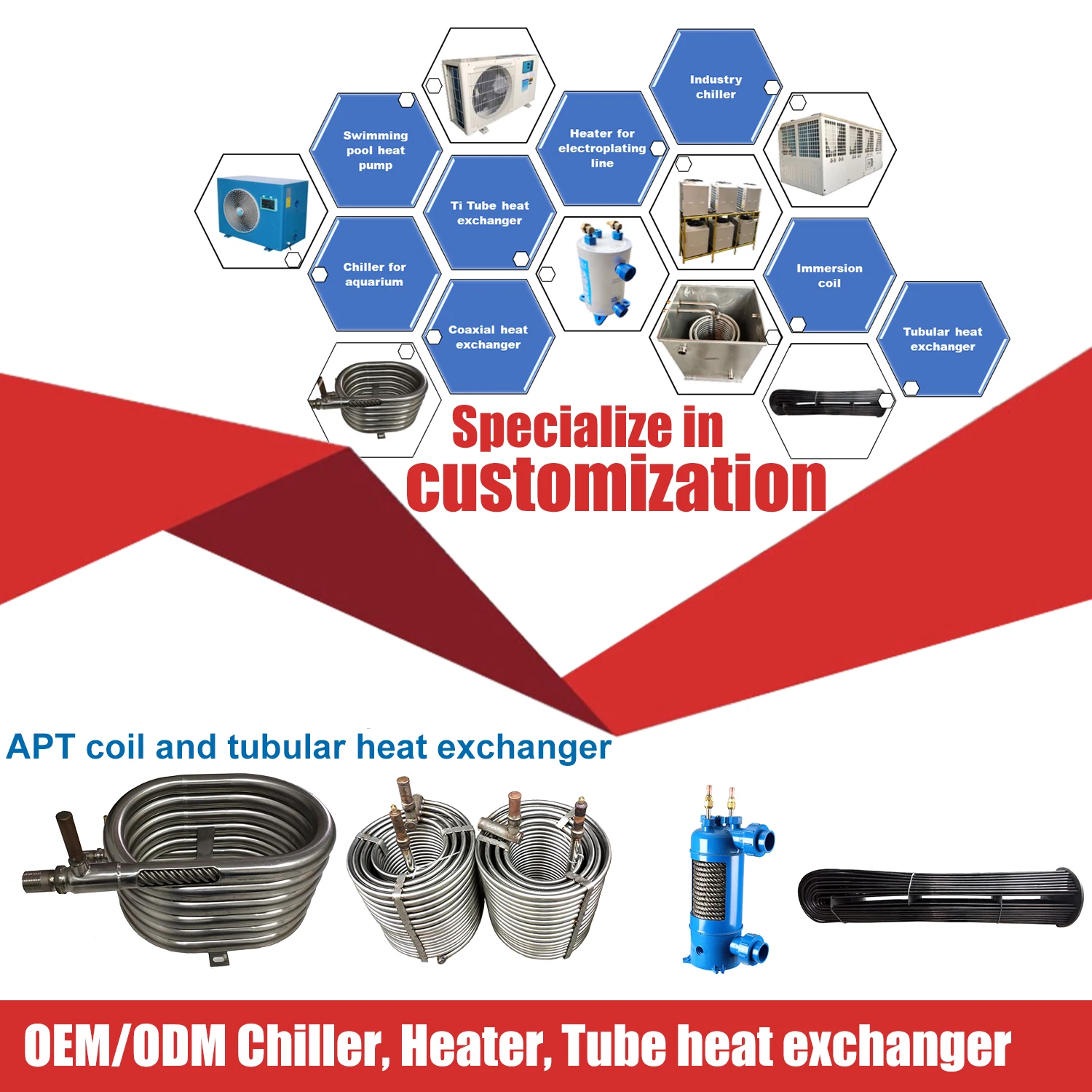 
Customized 4HP Titanium tube aquarium heat exchanger for heating and cooling, counterflow work chiller 