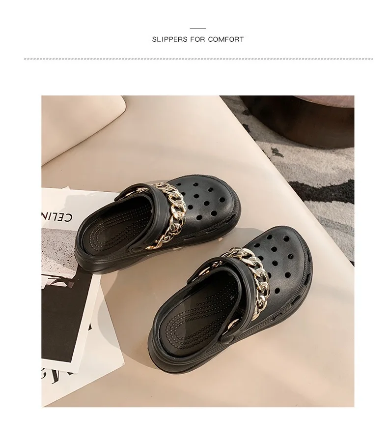 2021 Hot Sale High Quality Clear PVC Clogs With Diamonds Charms Cool Metal Chain Garden Shoes Custom Sandals With Logo