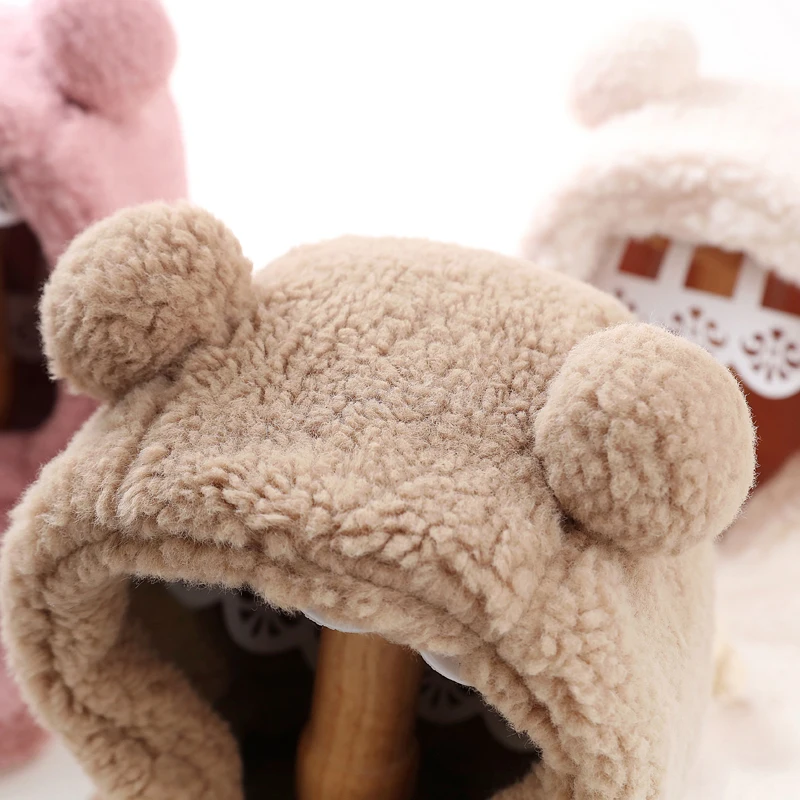 3pcs baby hat hat and scarf all-in-one bear winter warmth cute hats for men and women