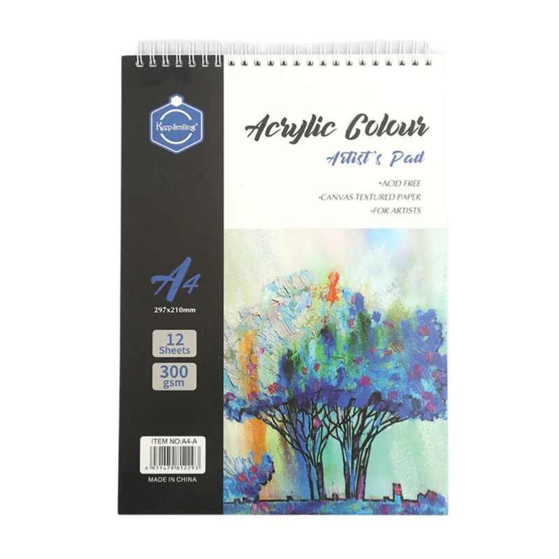 Keep Smiling Professional Artists A4 12 Sheet 300gsm Watercolor Acrylic Painting Pad Sketchbook For Drawing