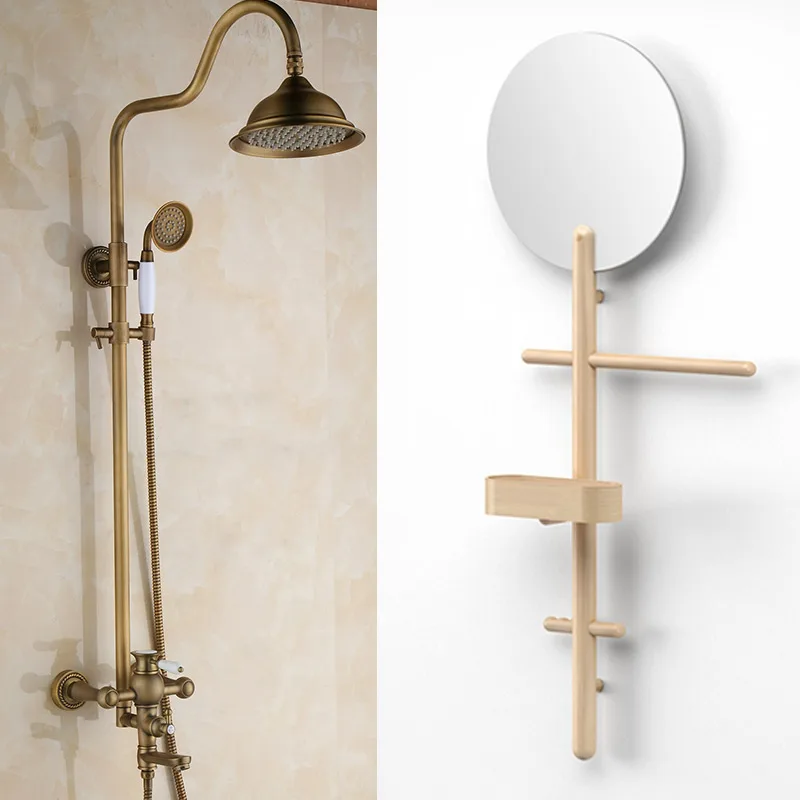 Best Selling Bathroom Exposed Shower Mixer Wall Mount Antique Brass Gold Rainfall Shower Faucet Set