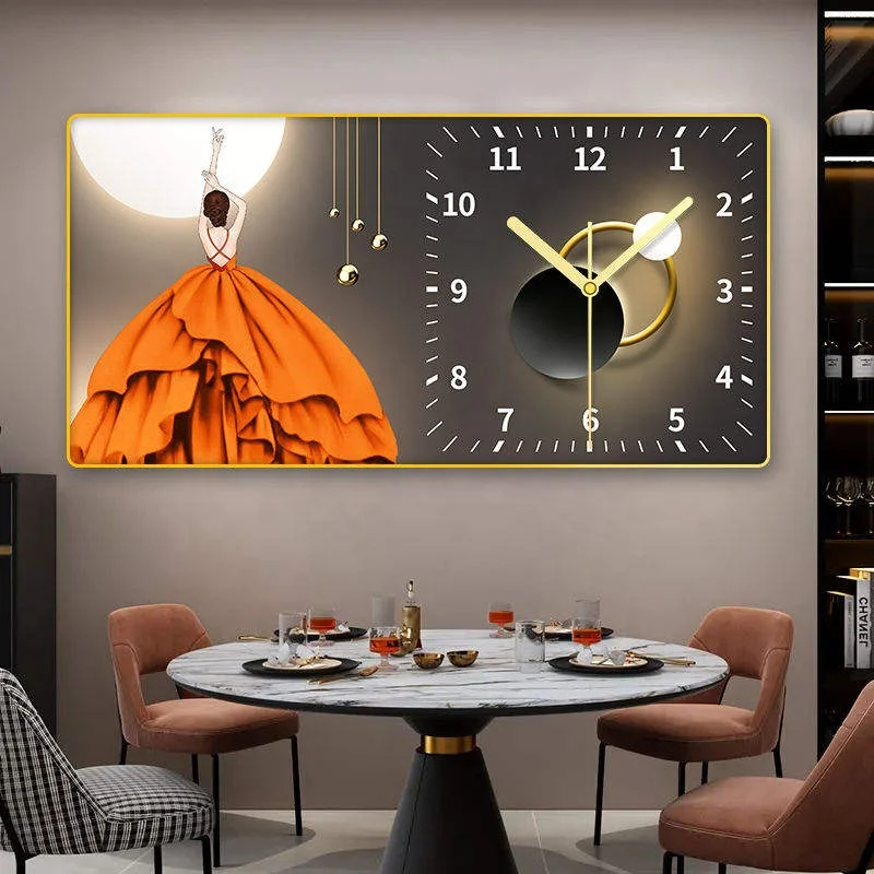 Large Luxury Crystal Panel Wall Clock Living Room Dining Room Luxury Decoration Modern Art Wall Clock